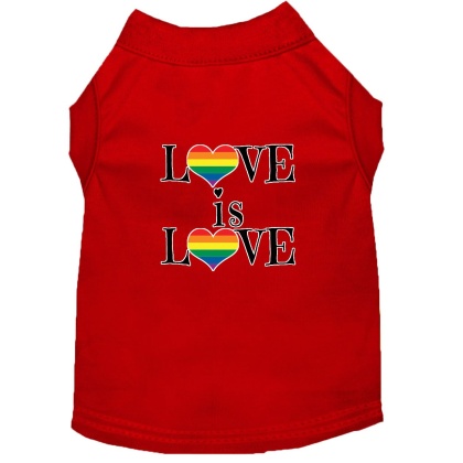 Love is Love Screen Print Dog Shirt Red Lg