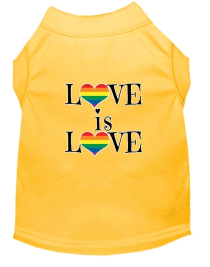 Love is Love Screen Print Dog Shirt Yellow Lg