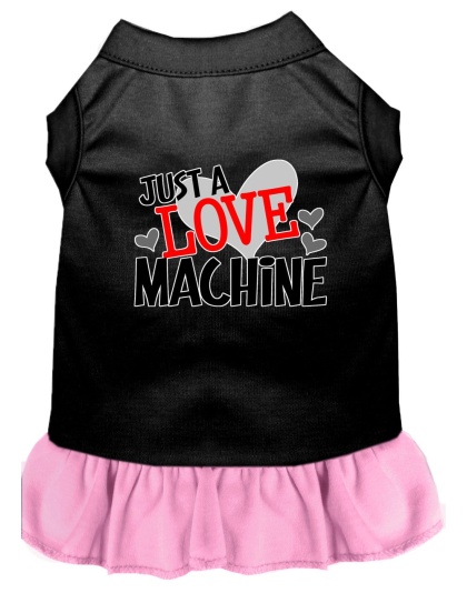 Love Machine Screen Print Dog Dress Black with Light Pink Lg