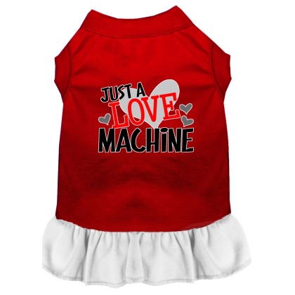 Love Machine Screen Print Dog Dress Red with White Lg