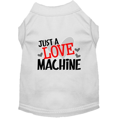 Love Machine Screen Print Dog Shirt White Lg