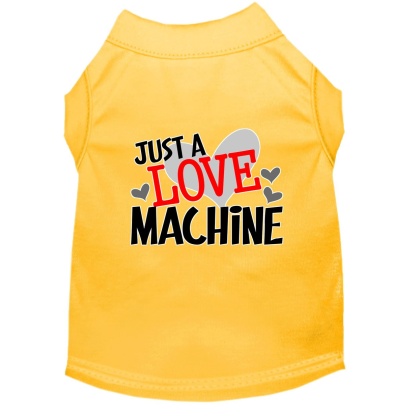 Love Machine Screen Print Dog Shirt Yellow Lg