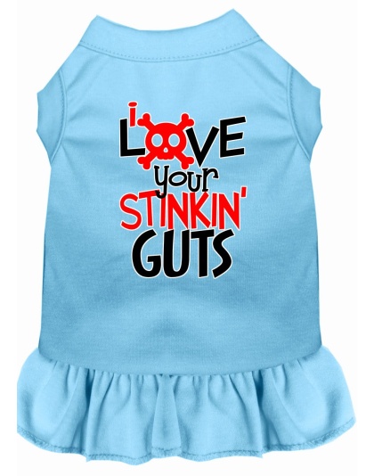 Love your Stinkin Guts Screen Print Dog Dress Baby Blue 4X