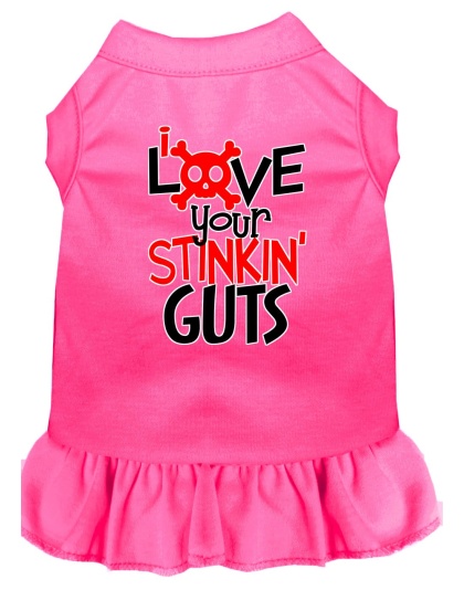 Love your Stinkin Guts Screen Print Dog Dress Bright Pink 4X