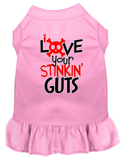 Love your Stinkin Guts Screen Print Dog Dress Light Pink 4X
