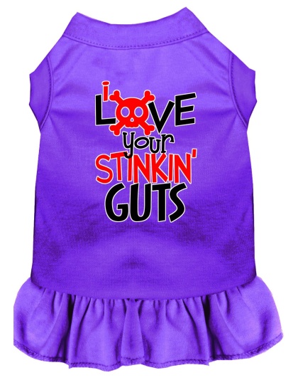 Love your Stinkin Guts Screen Print Dog Dress Purple 4X