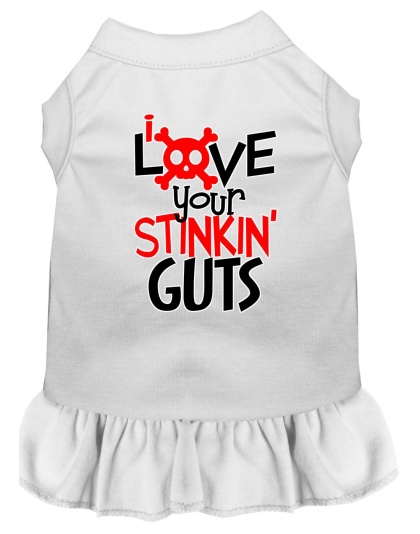 Love your Stinkin Guts Screen Print Dog Dress White 4X