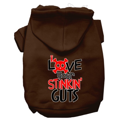 Love your Stinkin Guts Screen Print Dog Hoodie Brown L