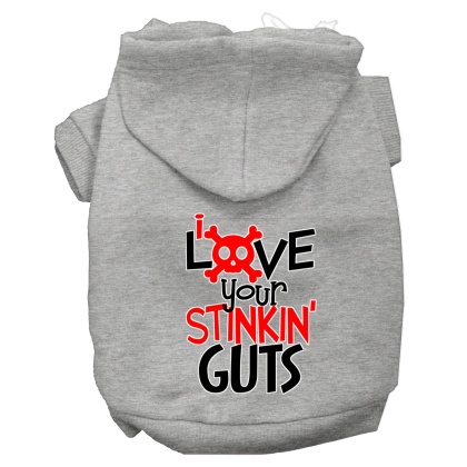 Love your Stinkin Guts Screen Print Dog Hoodie Grey L