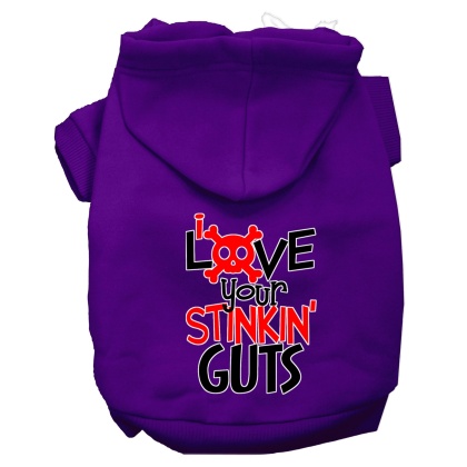 Love your Stinkin Guts Screen Print Dog Hoodie Purple L