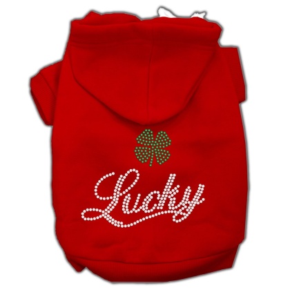 Lucky Rhinestone Hoodies Red XS