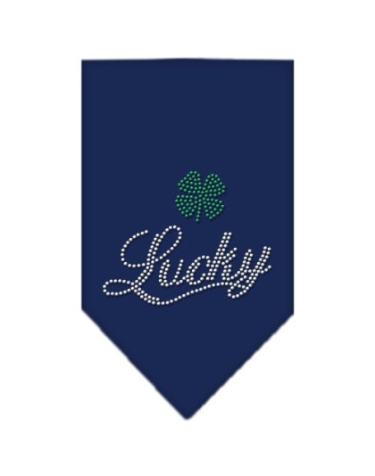 Lucky Script Rhinestone Bandana Navy Blue large