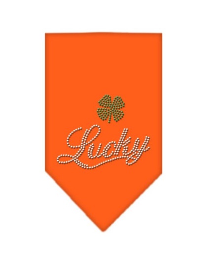 Lucky Script Rhinestone Bandana Orange Large