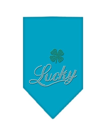 Lucky Script Rhinestone Bandana Turquoise Large