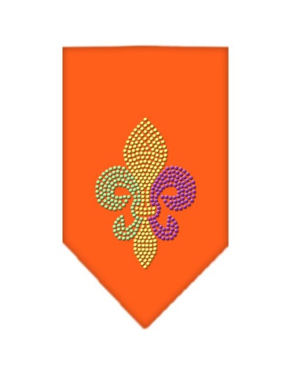 Mardi Gras Fleur De Lis Rhinestone Bandana Orange Large