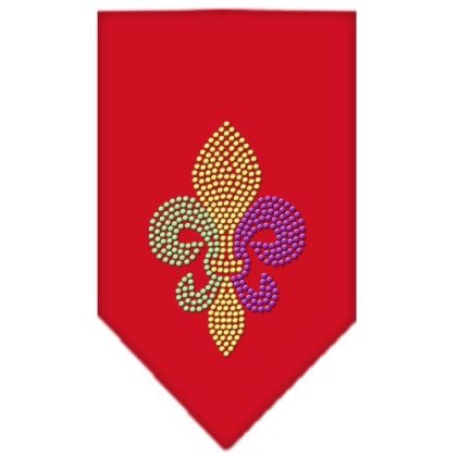 Mardi Gras Fleur De Lis Rhinestone Bandana Red Large