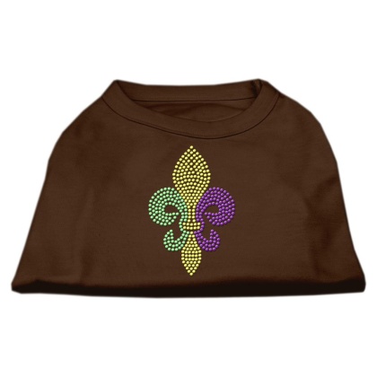 Mardi Gras Fleur De Lis Rhinestone Dog Shirt Brown Lg