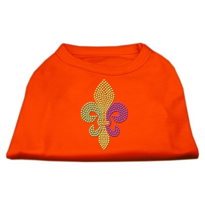 Mardi Gras Fleur De Lis Rhinestone Dog Shirt Orange Lg