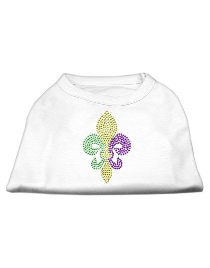 Mardi Gras Fleur De Lis Rhinestone Dog Shirt White Lg