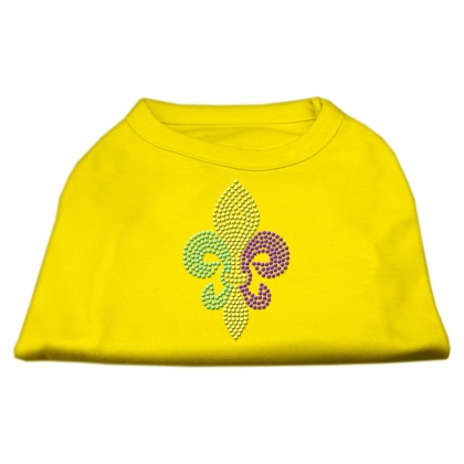 Mardi Gras Fleur De Lis Rhinestone Dog Shirt Yellow Lg