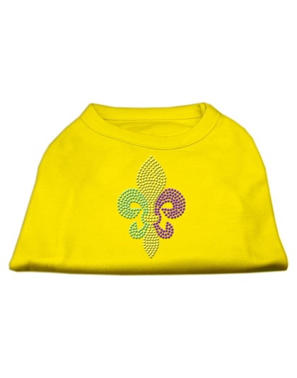 Mardi Gras Fleur De Lis Rhinestone Dog Shirt Yellow Lg