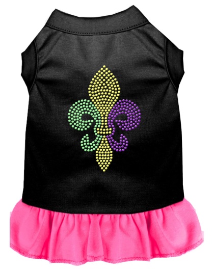 Mardi Gras Fleur De Lis Rhinestone Dress Black with Bright Pink Lg