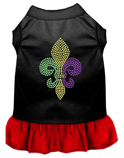 Mardi Gras Fleur De Lis Rhinestone Dress Black with Red Lg