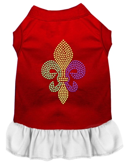 Mardi Gras Fleur De Lis Rhinestone Dress Red with White Lg