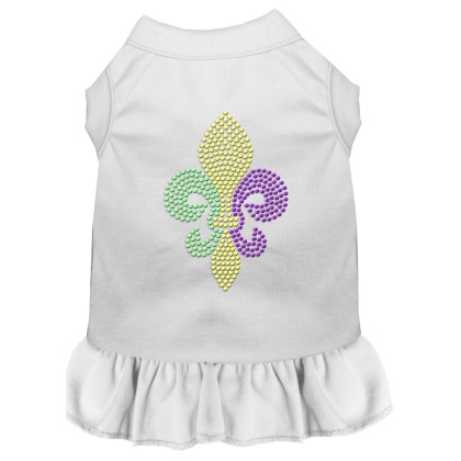 Mardi Gras Fleur De Lis Rhinestone Dress White 4X