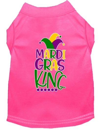 Mardi Gras King Screen Print Mardi Gras Dog Shirt Bright Pink Lg