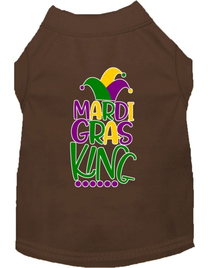 Mardi Gras King Screen Print Mardi Gras Dog Shirt Brown Lg