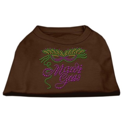 Mardi Gras Rhinestud Shirt Brown Lg