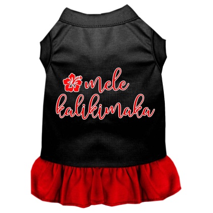 Mele Kalikimaka Screen Print Dog Dress Black with Red Lg