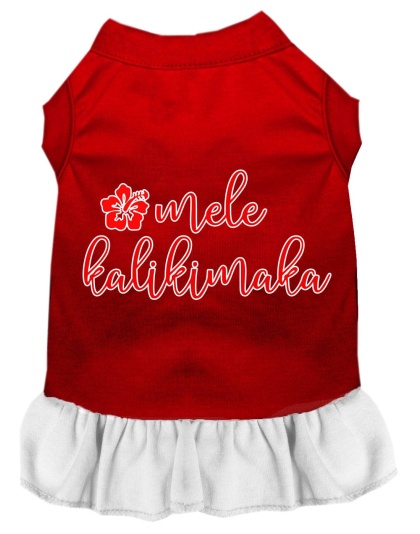 Mele Kalikimaka Screen Print Dog Dress Red with White Lg