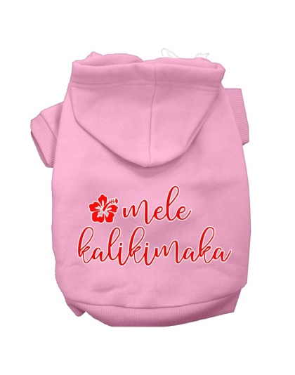 Mele Kalikimaka Screen Print Dog Hoodie Light Pink L