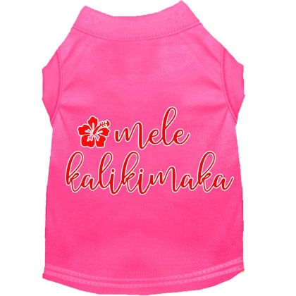 Mele Kalikimaka Screen Print Dog Shirt Bright Pink Lg