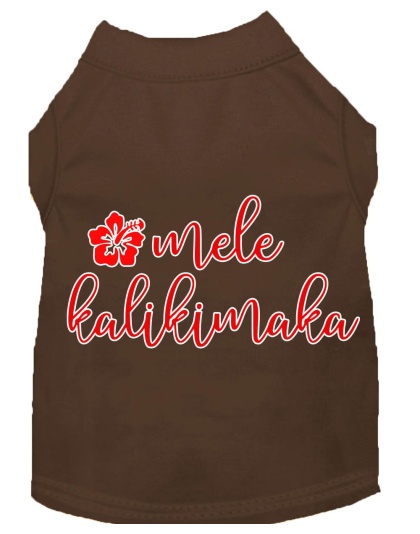 Mele Kalikimaka Screen Print Dog Shirt Brown Lg