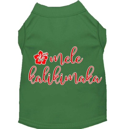 Mele Kalikimaka Screen Print Dog Shirt Green Lg