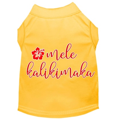 Mele Kalikimaka Screen Print Dog Shirt Yellow Lg