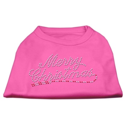 Merry Christmas Rhinestone Shirt Bright Pink L