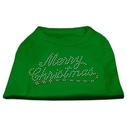 Merry Christmas Rhinestone Shirt Emerald Green Lg