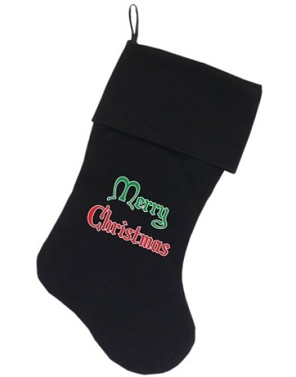 Merry Christmas Screen Print 18 inch Velvet Christmas Stocking Black