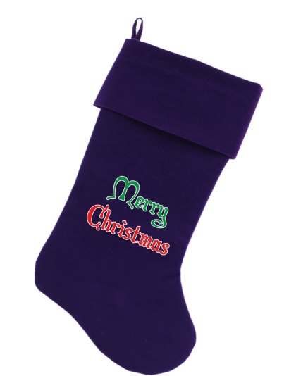 Merry Christmas Screen Print 18 inch Velvet Christmas Stocking Purple