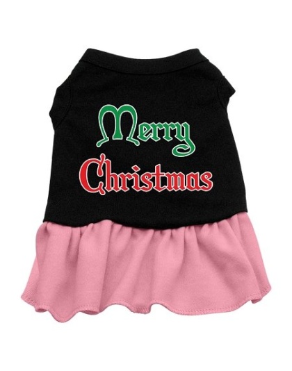 Merry Christmas Screen Print Dress Black with Pink Lg