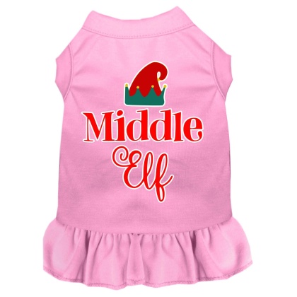 Middle Elf Screen Print Dog Dress Light Pink 4X