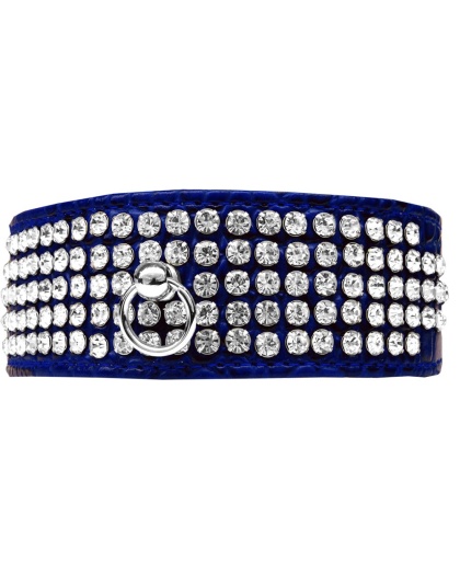 Mirage 5 Row Rhinestone Designer Croc Dog Collar Blue Size 12