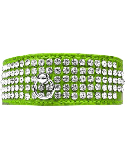 Mirage 5 Row Rhinestone Designer Croc Dog Collar Lime Green Size 12