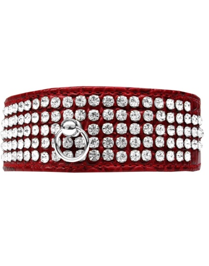 Mirage 5 Row Rhinestone Designer Croc Dog Collar Red Size 12
