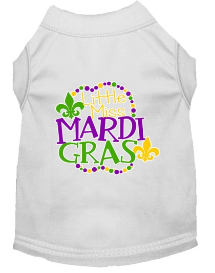 Miss Mardi Gras Screen Print Mardi Gras Dog Shirt White Lg