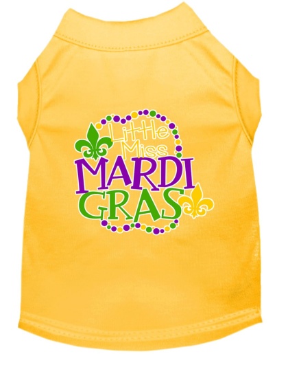 Miss Mardi Gras Screen Print Mardi Gras Dog Shirt Yellow Lg